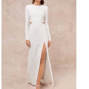 Lulus Going for the Wow Ivory Long Sleeve Cutout Maxi Dress Size Small NWOT